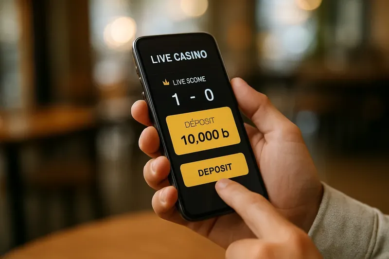 Man typing on smartphone casino app with taka deposit confirmation